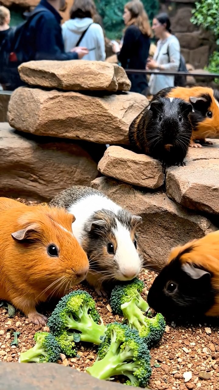 623. Highly detailed view of 3 smooth-haired Himalayan guinea pigs with Gray, Cream, and Brown fur, mating in a secluded grassy clearing surrounded by tall ferns and soft moss, under gentle morning light, creating a realistic, intimate natural scene.