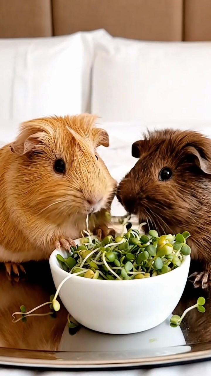 629. Detailed photo of 4 smooth-haired American guinea pigs with White, Orange, Black, and Brown fur, dressed as doctors in tiny white coats, examining patients in a guinea pig hospital with miniature beds and medical charts, under bright lights, creating a vivid, lifelike medical scene.