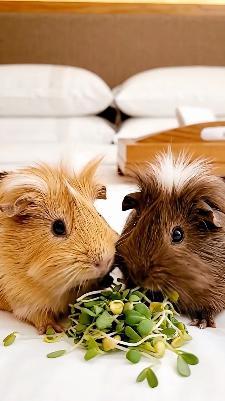 629. Detailed photo of 4 smooth-haired American guinea pigs with White, Orange, Black, and Brown fur, dressed as doctors in tiny white coats, examining patients in a guinea pig hospital with miniature beds and medical charts, under bright lights, creating a vivid, lifelike medical scene.
