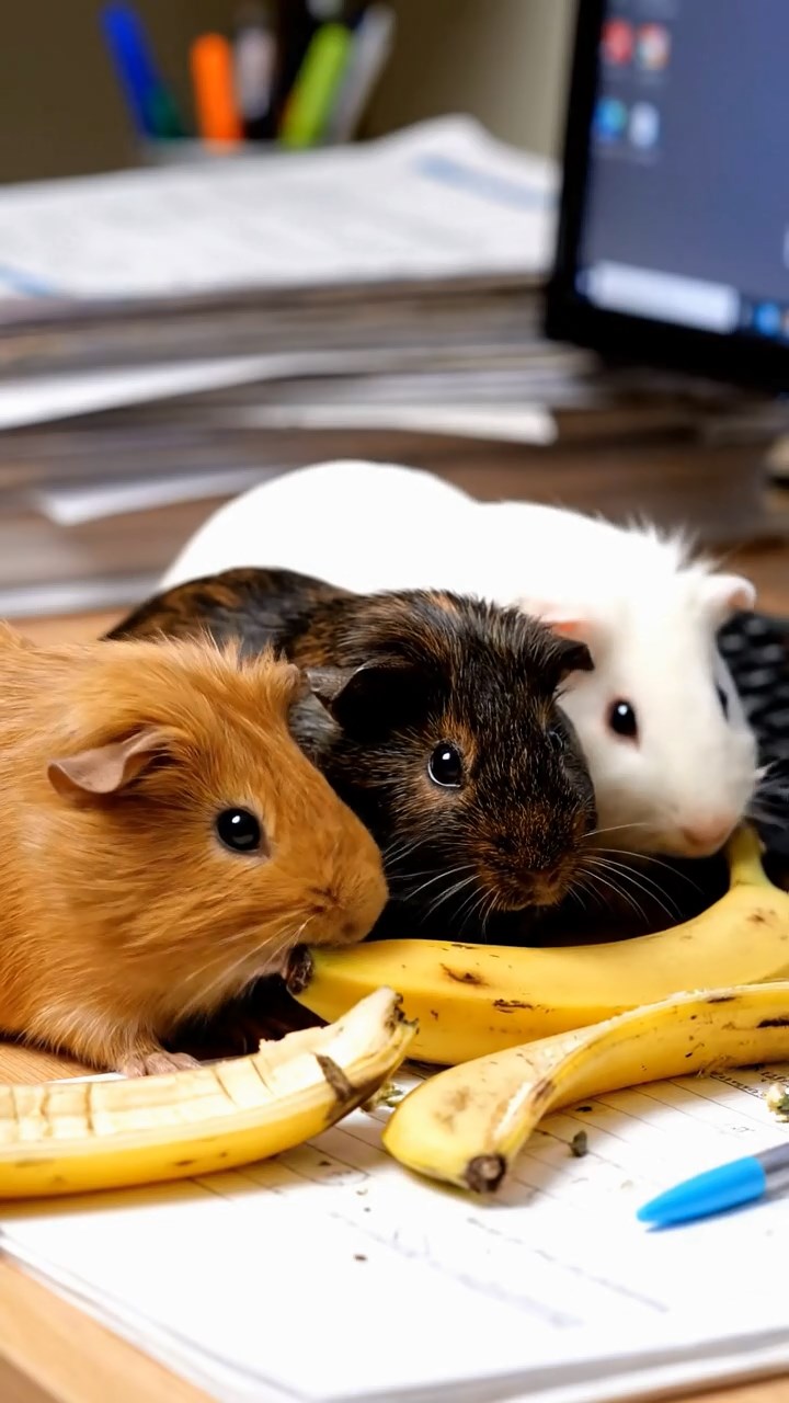 630. Photorealistic scene of 5 smooth-haired Teddy guinea pigs with Cream, Fawn, Sable, Gray, and Cinnamon fur, play-fighting in a grassy clearing with soft moss and scattered twigs, under gentle morning light, capturing a realistic, playful woodland moment.