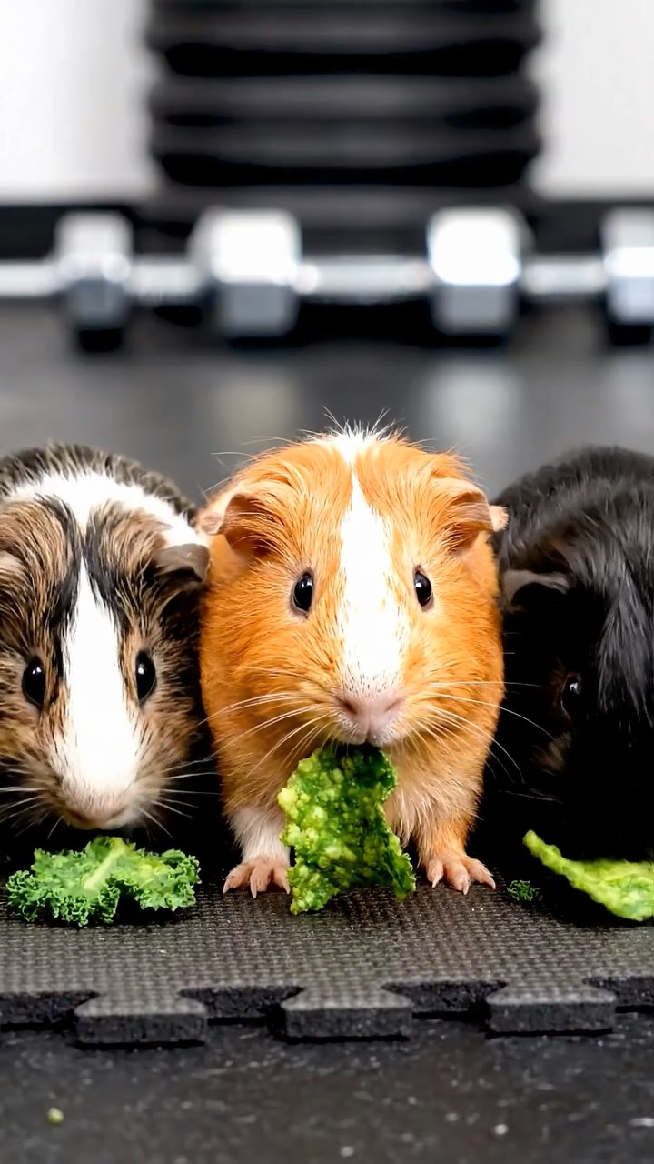 631. Highly detailed view of 1 smooth-haired Himalayan guinea pig with White fur, munching on bell peppers, in a vibrant vegetable garden with rows of tomatoes and lettuce, under bright sunlight, creating a realistic, colorful rural scene.