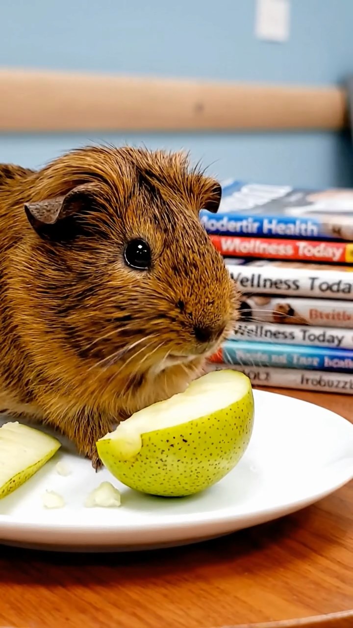 632. Realistic scene of 2 smooth-haired Californian guinea pigs with Orange and Black fur, dressed as tailors in tiny vests, sewing miniature coats in a guinea pig atelier with colorful fabrics and hay mannequins, under warm lamplight, enhancing the lifelike, creative atmosphere.