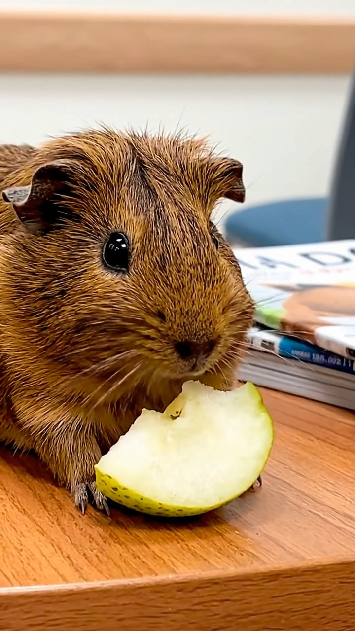 632. Realistic scene of 2 smooth-haired Californian guinea pigs with Orange and Black fur, dressed as tailors in tiny vests, sewing miniature coats in a guinea pig atelier with colorful fabrics and hay mannequins, under warm lamplight, enhancing the lifelike, creative atmosphere.