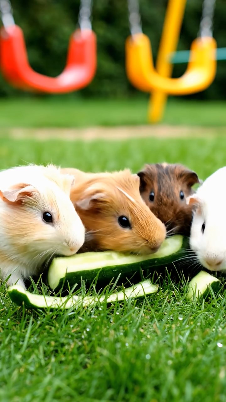 633. Detailed photo of 3 smooth-haired American guinea pigs with Gray, Cream, and Brown fur, burrowing like rabbits in a sandy dune with sparse grass and distant cacti, under a golden sunset, creating a vivid, realistic desert scene.