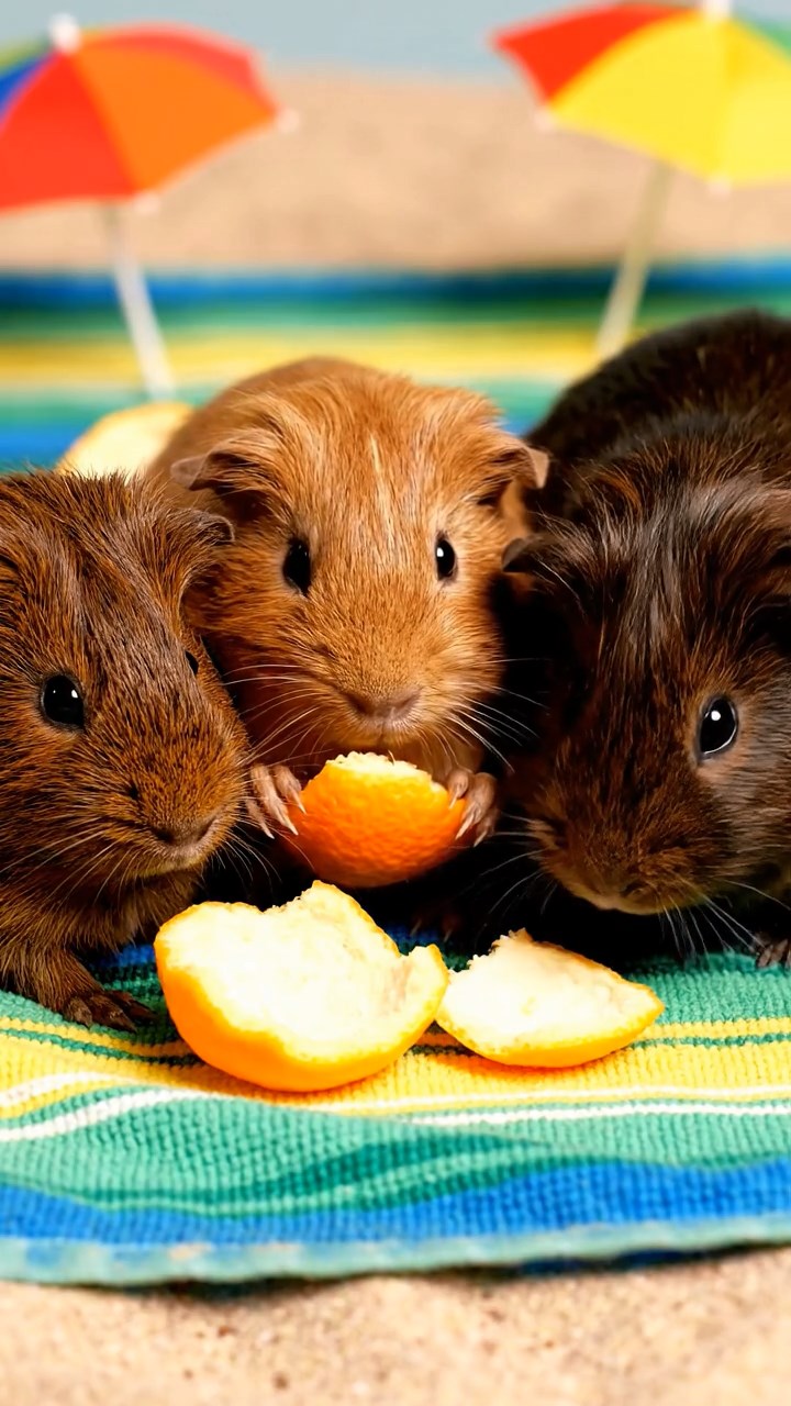 638. Photorealistic scene of 3 smooth-haired Teddy guinea pigs with Chocolate, Cinnamon, and Gray fur, climbing small rocks in a forested glade with soft moss and scattered leaves, under dappled sunlight, enhancing the authentic, adventurous atmosphere.