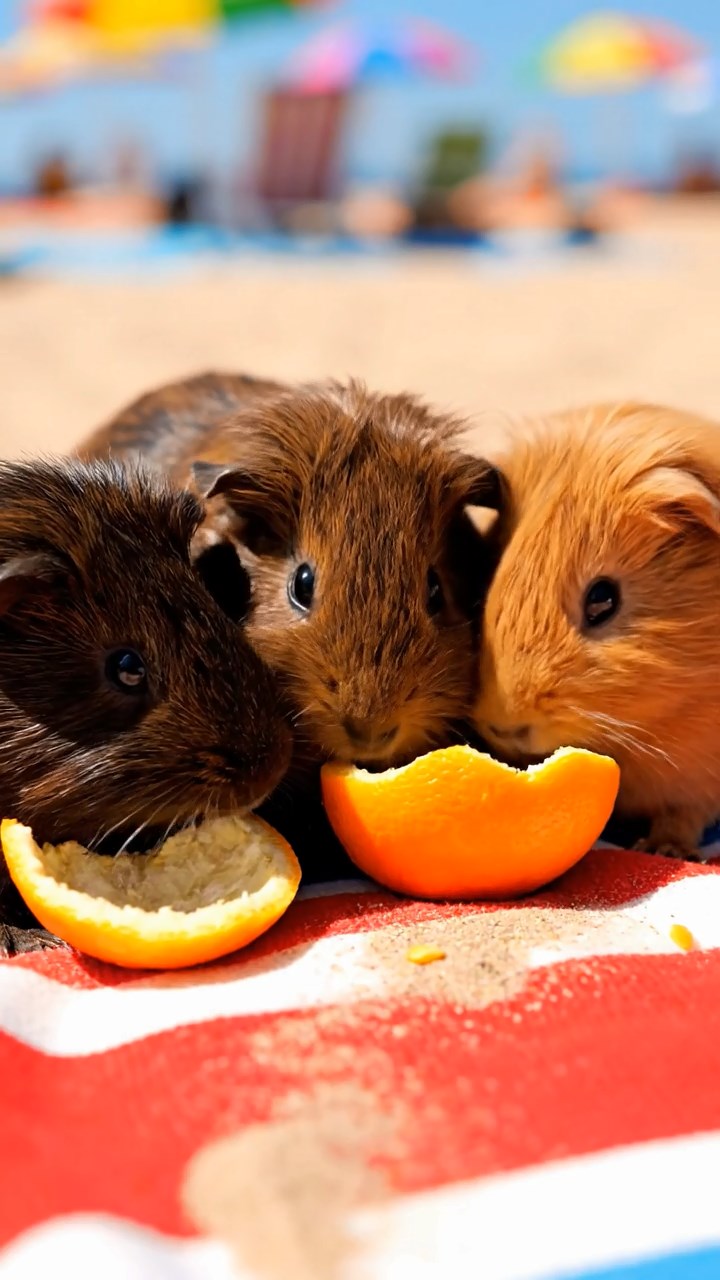 638. Photorealistic scene of 3 smooth-haired Teddy guinea pigs with Chocolate, Cinnamon, and Gray fur, climbing small rocks in a forested glade with soft moss and scattered leaves, under dappled sunlight, enhancing the authentic, adventurous atmosphere.