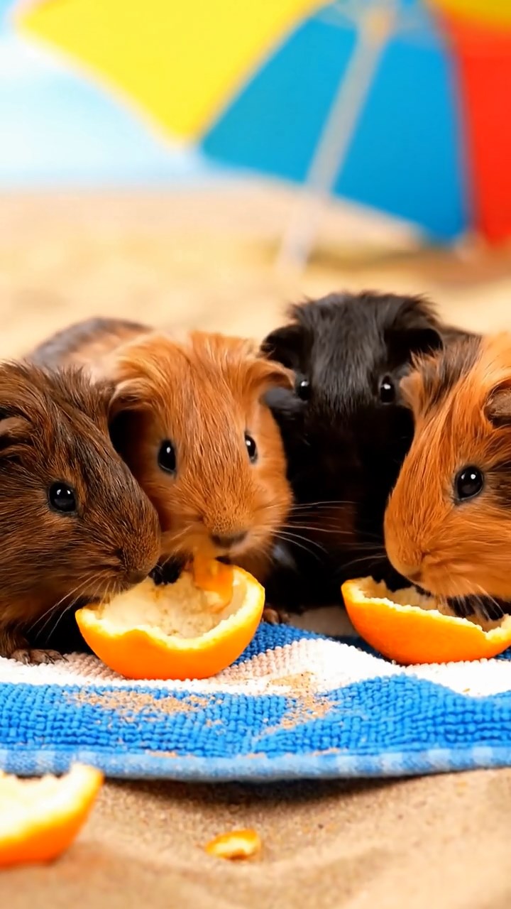 638. Photorealistic scene of 3 smooth-haired Teddy guinea pigs with Chocolate, Cinnamon, and Gray fur, climbing small rocks in a forested glade with soft moss and scattered leaves, under dappled sunlight, enhancing the authentic, adventurous atmosphere.