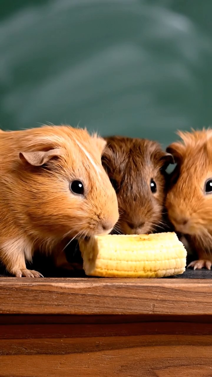 642. Photorealistic scene of 2 smooth-haired Teddy guinea pigs with Orange and Black fur, dressed as engineers in tiny helmets, building a miniature tower in a guinea pig workshop with hay beams and tools, under bright daylight, enhancing the lifelike, industrious atmosphere.