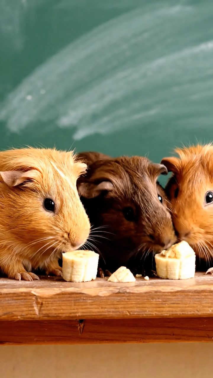 642. Photorealistic scene of 2 smooth-haired Teddy guinea pigs with Orange and Black fur, dressed as engineers in tiny helmets, building a miniature tower in a guinea pig workshop with hay beams and tools, under bright daylight, enhancing the lifelike, industrious atmosphere.