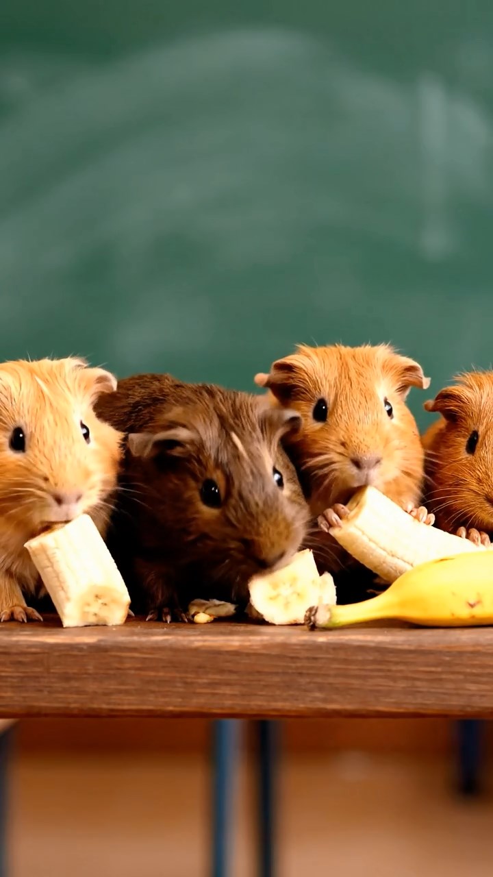 642. Photorealistic scene of 2 smooth-haired Teddy guinea pigs with Orange and Black fur, dressed as engineers in tiny helmets, building a miniature tower in a guinea pig workshop with hay beams and tools, under bright daylight, enhancing the lifelike, industrious atmosphere.