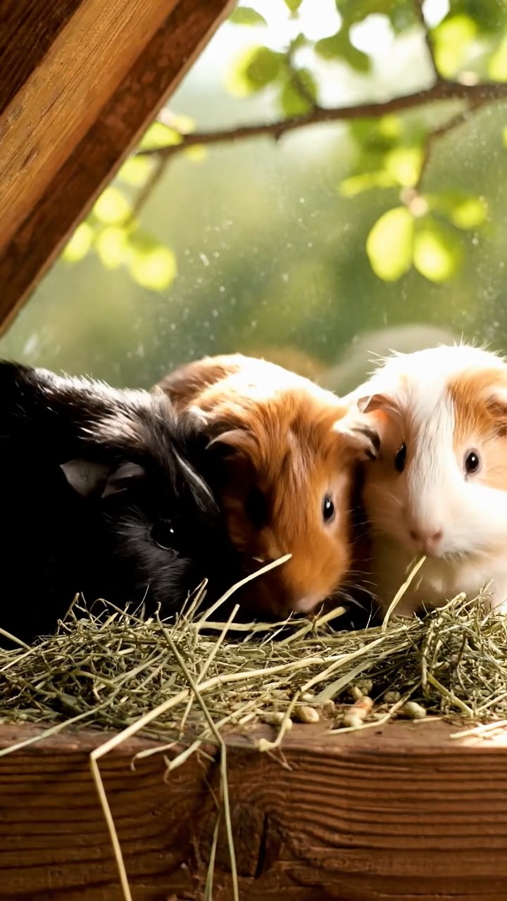 649. Detailed photo of 4 smooth-haired American guinea pigs with White, Orange, Black, and Brown fur, dressed as doctors in tiny white coats, treating injuries in a guinea pig hospital with miniature beds and medical charts, under bright lights, creating a vivid, lifelike medical scene.