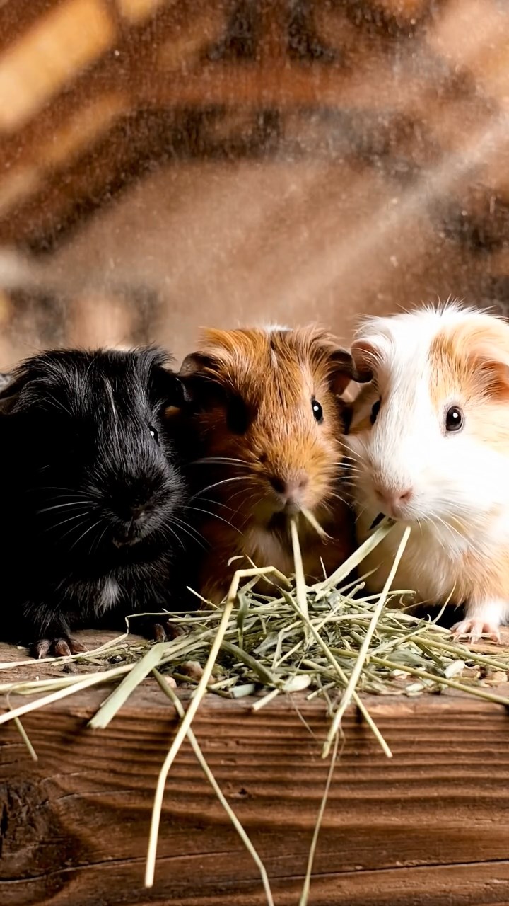 649. Detailed photo of 4 smooth-haired American guinea pigs with White, Orange, Black, and Brown fur, dressed as doctors in tiny white coats, treating injuries in a guinea pig hospital with miniature beds and medical charts, under bright lights, creating a vivid, lifelike medical scene.
