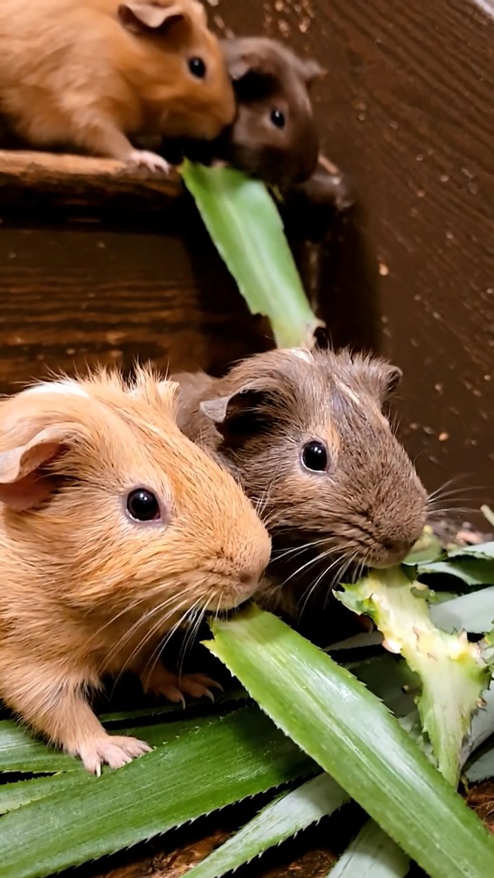 650. Photorealistic scene of 5 smooth-haired Teddy guinea pigs with Cream, Fawn, Sable, Gray, and Cinnamon fur, play-fighting in a grassy clearing with soft moss and scattered twigs, under gentle morning light, capturing a realistic, playful woodland moment.