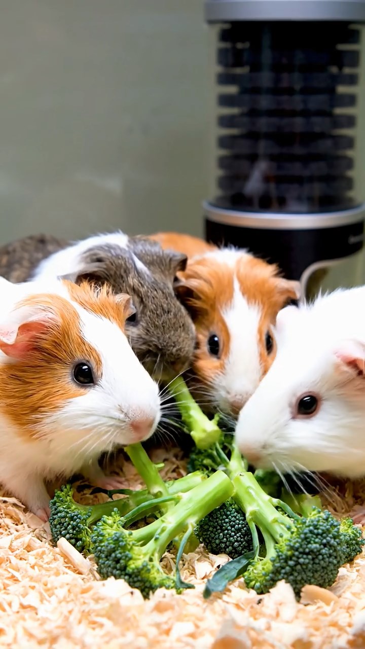 652. Realistic scene of 2 smooth-haired Californian guinea pigs with Orange and Black fur, dressed as tailors in tiny vests, sewing miniature vests in a guinea pig atelier with colorful fabrics and hay mannequins, under warm lamplight, enhancing the lifelike, creative atmosphere.