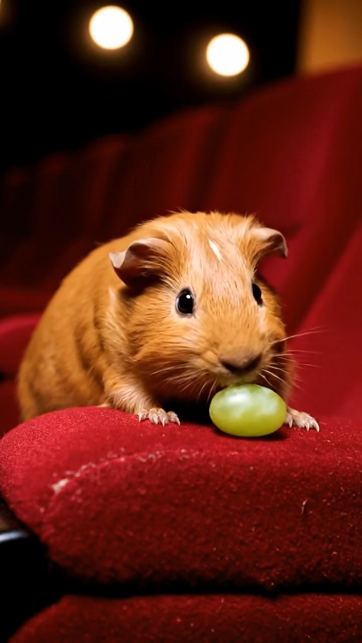 655. Highly detailed view of 5 smooth-haired Himalayan guinea pigs with White, Orange, Gray, Black, and Brown fur, foraging for wild herbs in a lush meadow with wildflowers and a babbling brook, under soft morning light, creating a realistic, serene pastoral scene.