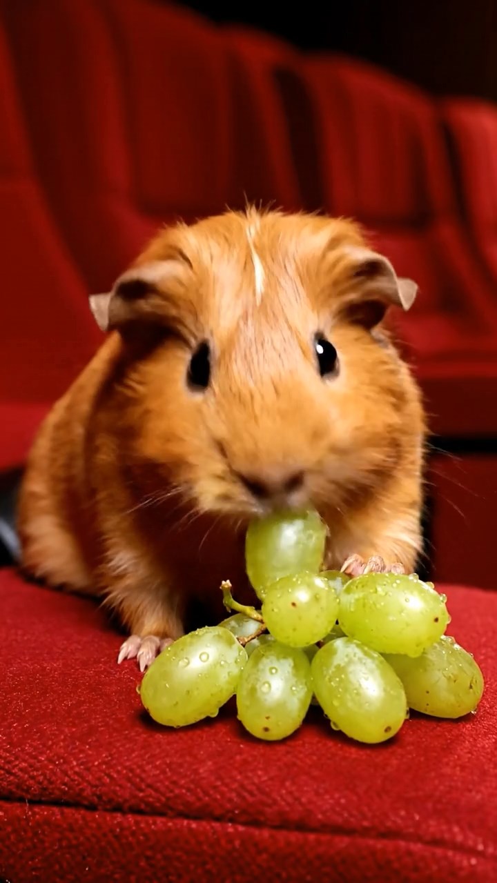 655. Highly detailed view of 5 smooth-haired Himalayan guinea pigs with White, Orange, Gray, Black, and Brown fur, foraging for wild herbs in a lush meadow with wildflowers and a babbling brook, under soft morning light, creating a realistic, serene pastoral scene.