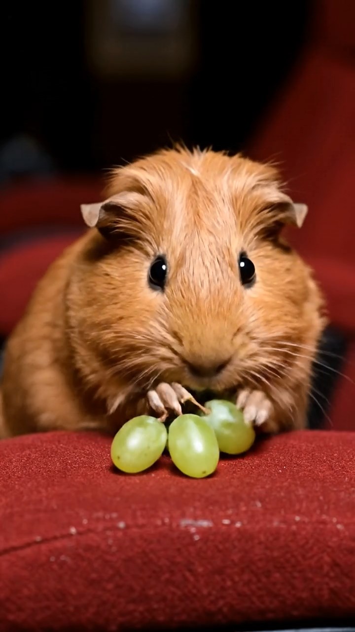 655. Highly detailed view of 5 smooth-haired Himalayan guinea pigs with White, Orange, Gray, Black, and Brown fur, foraging for wild herbs in a lush meadow with wildflowers and a babbling brook, under soft morning light, creating a realistic, serene pastoral scene.