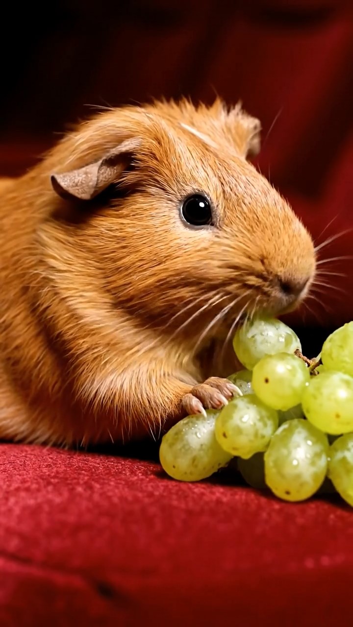 655. Highly detailed view of 5 smooth-haired Himalayan guinea pigs with White, Orange, Gray, Black, and Brown fur, foraging for wild herbs in a lush meadow with wildflowers and a babbling brook, under soft morning light, creating a realistic, serene pastoral scene.