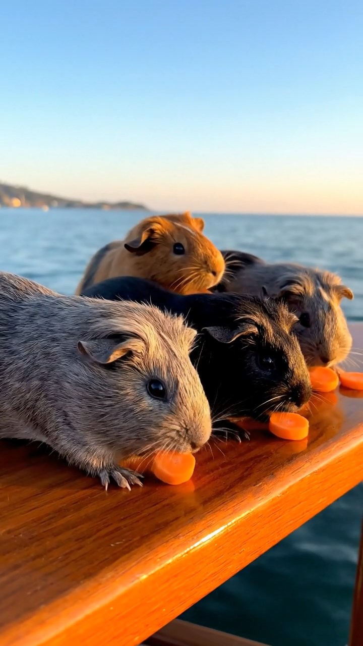 657. Detailed photo of 2 smooth-haired American guinea pigs with Fawn and Sable fur, dressed as bakers in tiny aprons, baking cookies in a guinea pig bakery with hay ovens and wooden counters, under soft lamplight, creating a realistic, cozy culinary scene.