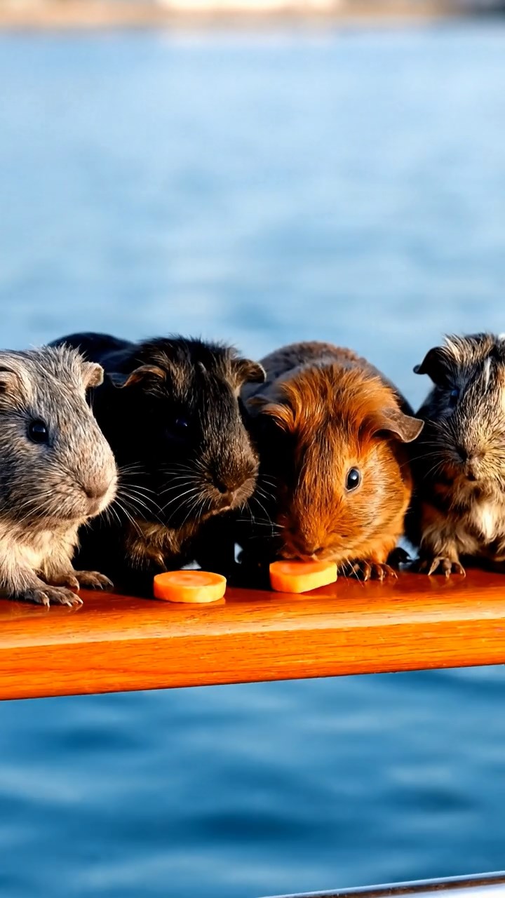 657. Detailed photo of 2 smooth-haired American guinea pigs with Fawn and Sable fur, dressed as bakers in tiny aprons, baking cookies in a guinea pig bakery with hay ovens and wooden counters, under soft lamplight, creating a realistic, cozy culinary scene.