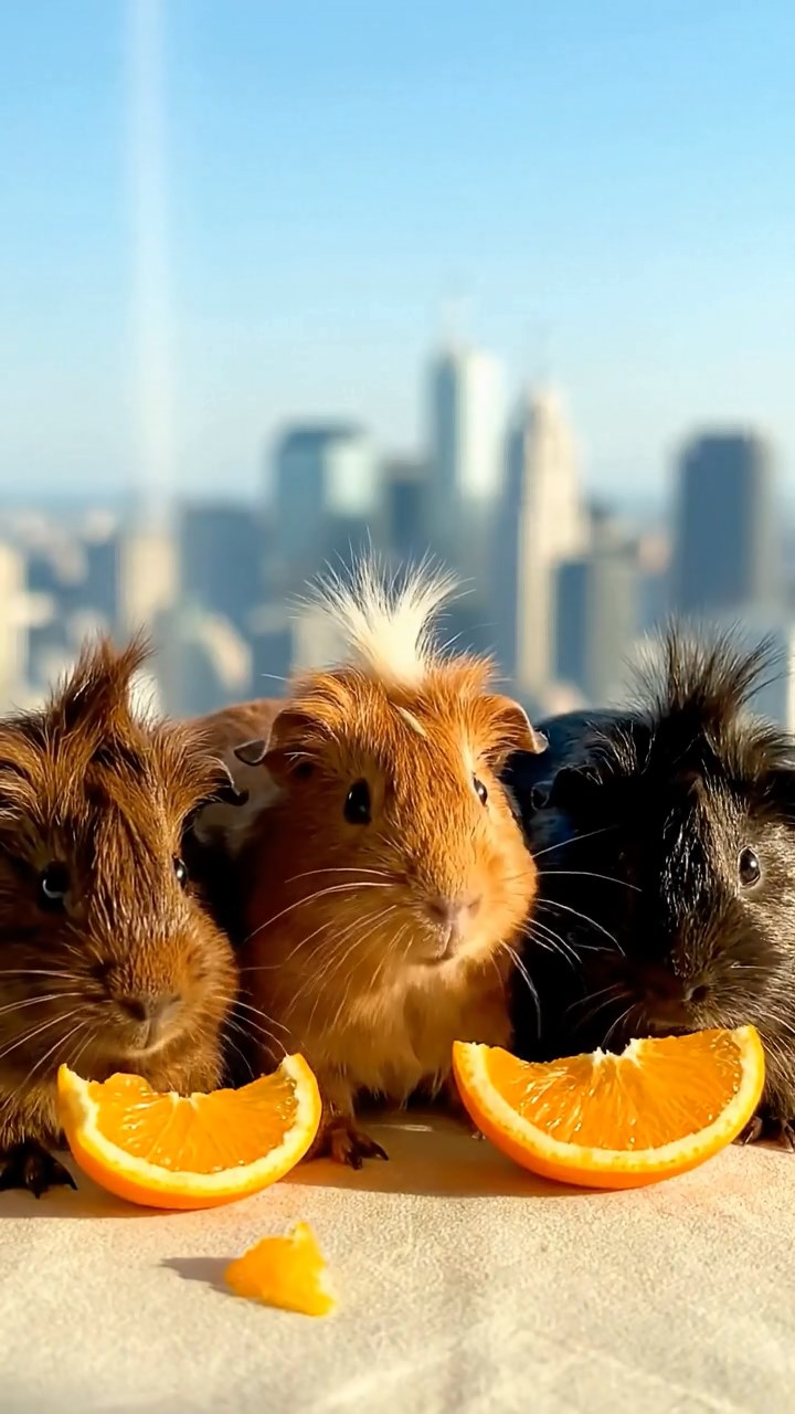 659. Highly detailed view of 4 smooth-haired Himalayan guinea pigs with White, Orange, Black, and Brown fur, dressed as writers in tiny scarves, revising manuscripts in a guinea pig study with miniature books and hay desks, under warm lamplight, creating a vivid, realistic literary scene.