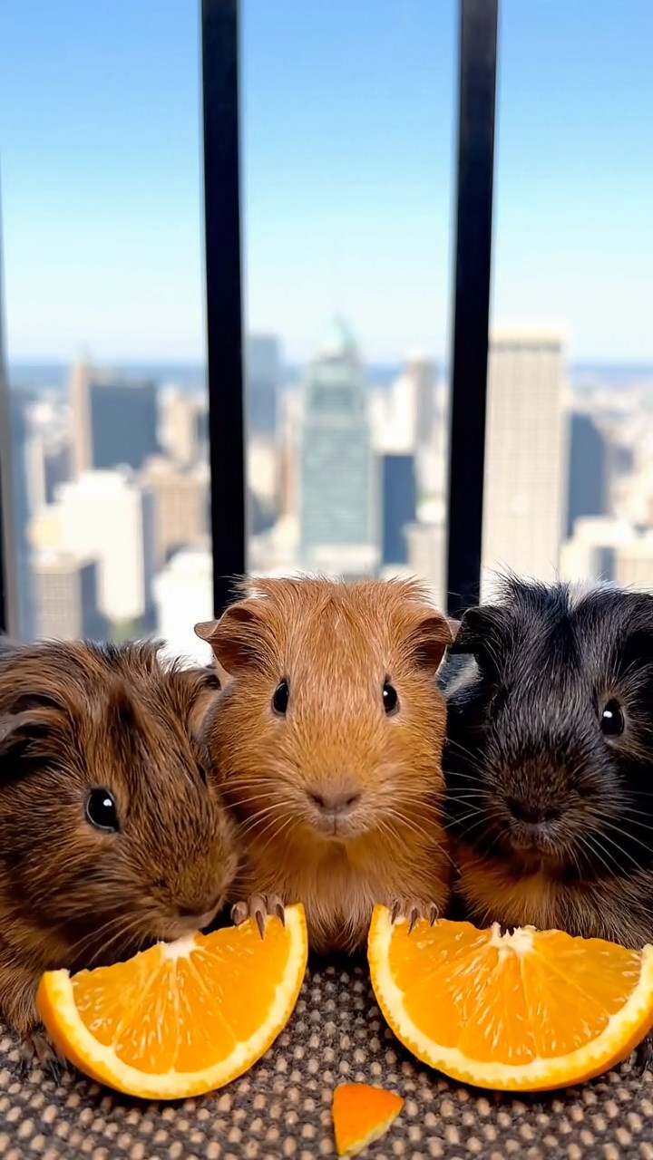 659. Highly detailed view of 4 smooth-haired Himalayan guinea pigs with White, Orange, Black, and Brown fur, dressed as writers in tiny scarves, revising manuscripts in a guinea pig study with miniature books and hay desks, under warm lamplight, creating a vivid, realistic literary scene.