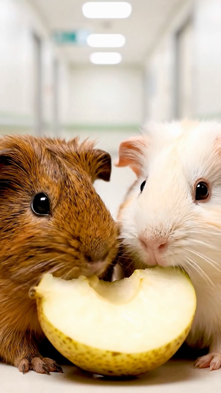 662. Photorealistic scene of 2 smooth-haired Teddy guinea pigs with Orange and Black fur, dressed as engineers in tiny helmets, constructing a miniature dam in a guinea pig workshop with hay beams and tools, under bright daylight, enhancing the lifelike, industrious atmosphere.