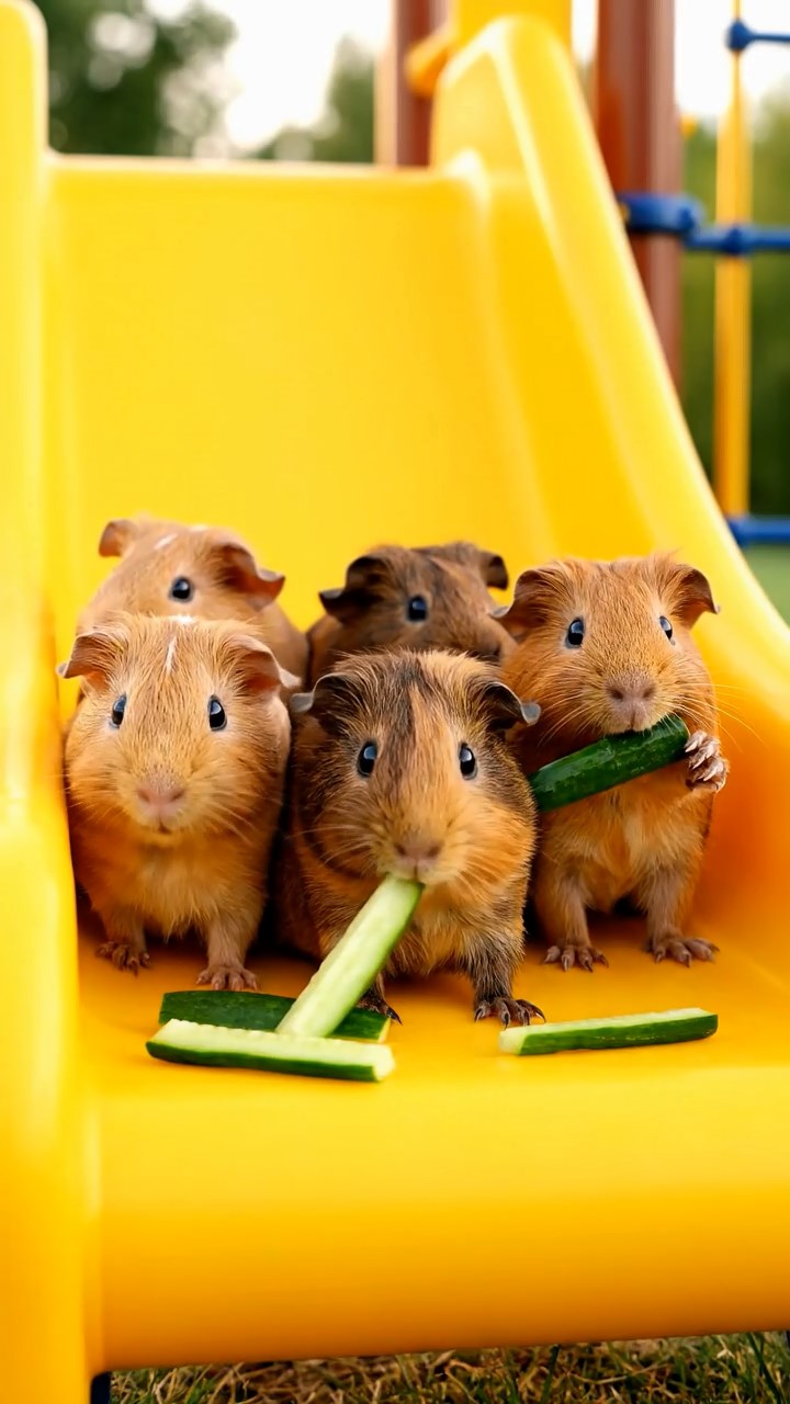 663. Highly detailed view of 3 smooth-haired Himalayan guinea pigs with Gray, Cream, and Brown fur, mating in a secluded grassy clearing surrounded by tall ferns and soft moss, under gentle morning light, creating a realistic, intimate natural scene.