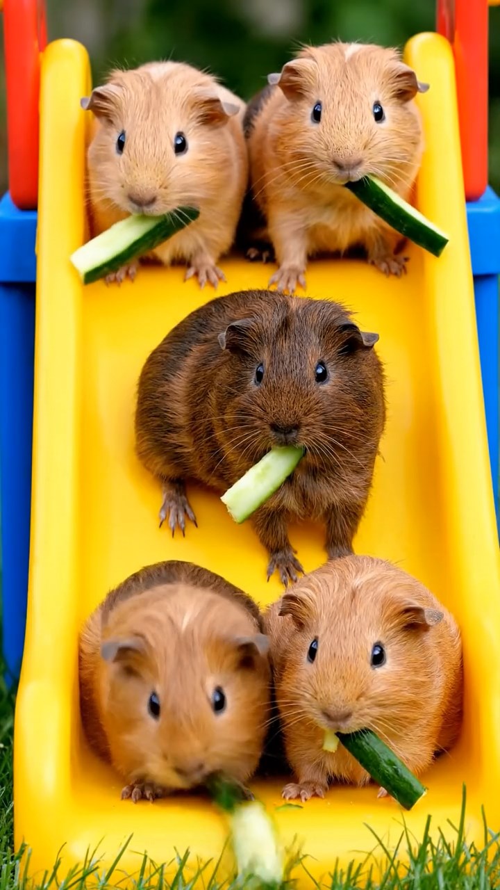 663. Highly detailed view of 3 smooth-haired Himalayan guinea pigs with Gray, Cream, and Brown fur, mating in a secluded grassy clearing surrounded by tall ferns and soft moss, under gentle morning light, creating a realistic, intimate natural scene.