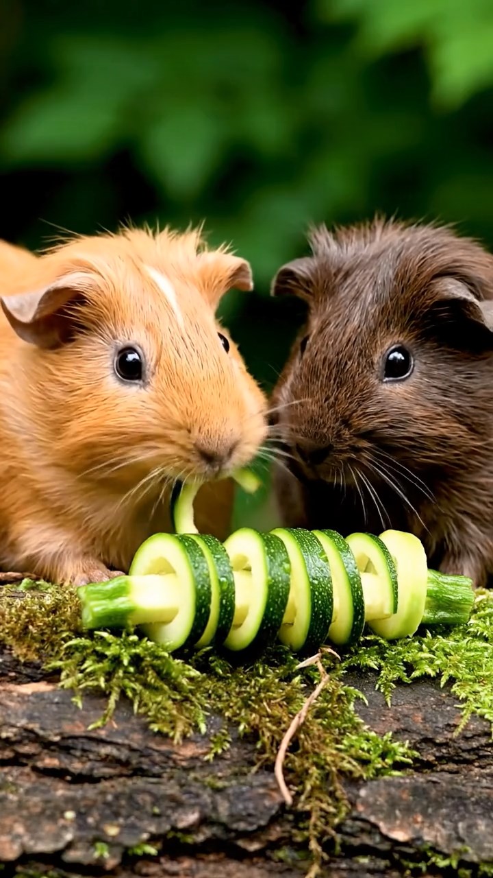 667. Highly detailed view of 2 smooth-haired Himalayan guinea pigs with Fawn and Sable fur, dressed as musicians in tiny vests, playing miniature flutes in a guinea pig concert hall with hay seats and velvet curtains, under warm spotlights, creating a realistic, elegant scene.