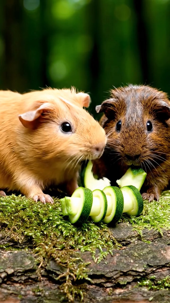 667. Highly detailed view of 2 smooth-haired Himalayan guinea pigs with Fawn and Sable fur, dressed as musicians in tiny vests, playing miniature flutes in a guinea pig concert hall with hay seats and velvet curtains, under warm spotlights, creating a realistic, elegant scene.