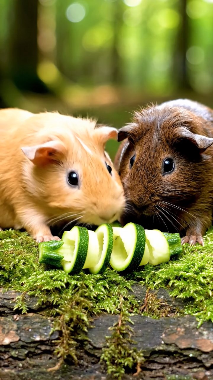 667. Highly detailed view of 2 smooth-haired Himalayan guinea pigs with Fawn and Sable fur, dressed as musicians in tiny vests, playing miniature flutes in a guinea pig concert hall with hay seats and velvet curtains, under warm spotlights, creating a realistic, elegant scene.
