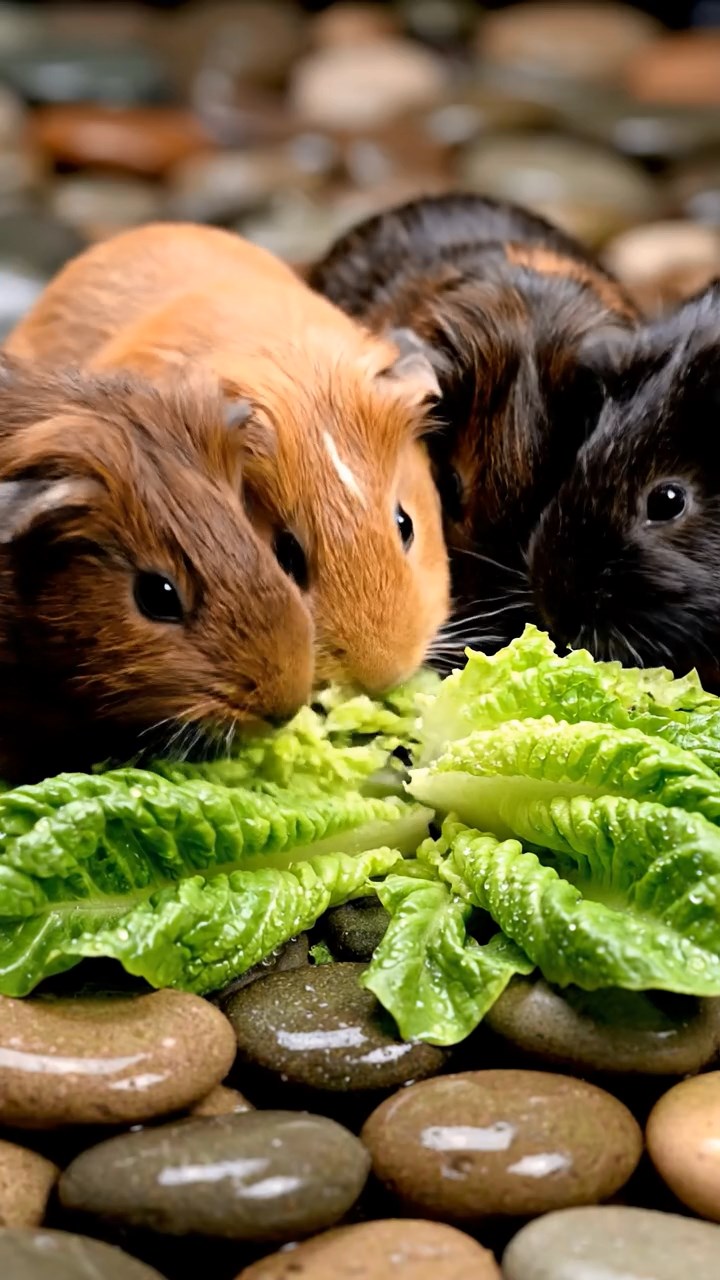 676. Realistic scene of 1 smooth-haired Californian guinea pig with Cream fur, nibbling on strawberries, in a fragrant rose garden with blooming red and white roses, under warm sunlight, capturing a vivid, lifelike romantic moment.
