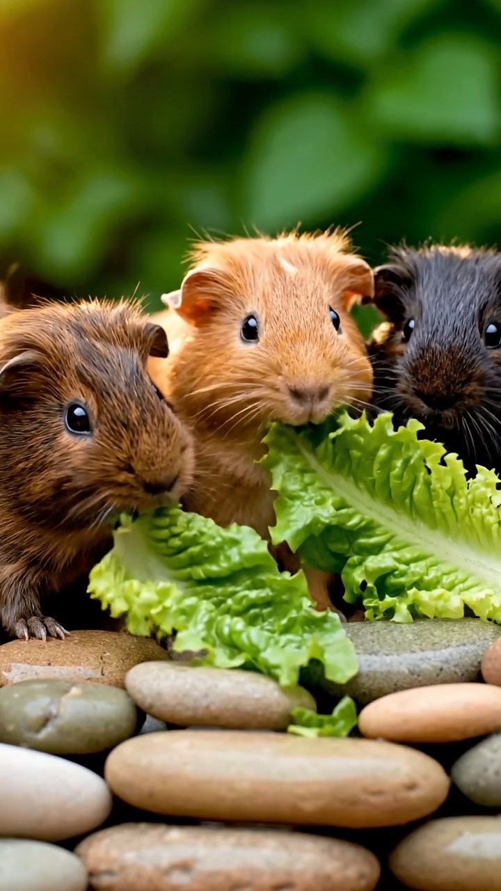 676. Realistic scene of 1 smooth-haired Californian guinea pig with Cream fur, nibbling on strawberries, in a fragrant rose garden with blooming red and white roses, under warm sunlight, capturing a vivid, lifelike romantic moment.