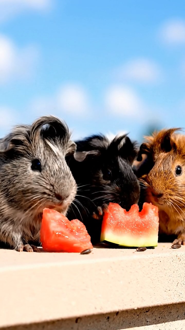 678. Photorealistic scene of 3 smooth-haired Teddy guinea pigs with Chocolate, Cinnamon, and Gray fur, climbing small rocks in a forested glade with soft moss and scattered leaves, under dappled sunlight, enhancing the authentic, adventurous atmosphere.