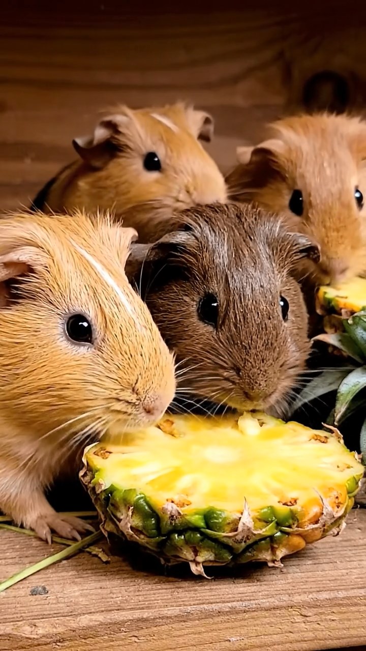 680. Realistic scene of 5 smooth-haired Californian guinea pigs with Cream, Fawn, Sable, Gray, and Cinnamon fur, sleeping in a cozy pile in a lush meadow with wildflowers and a gentle breeze, under golden sunlight, capturing a lifelike, tranquil group moment.
