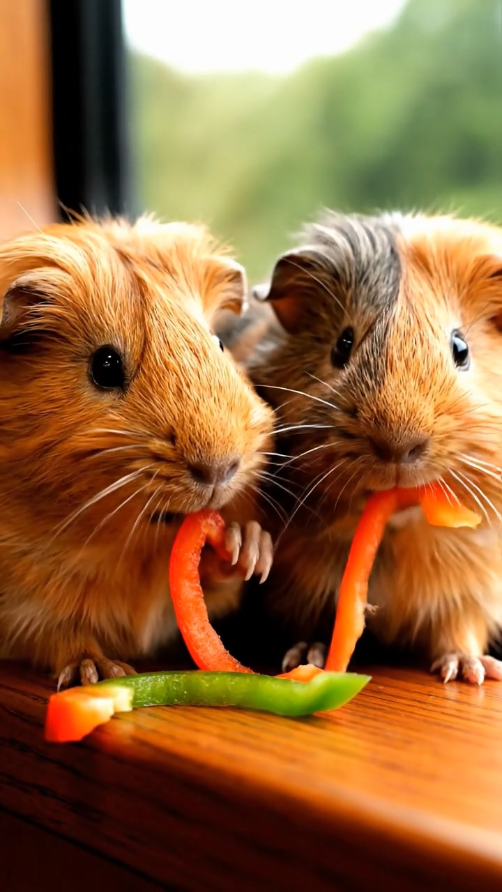 686. Photorealistic scene of 1 smooth-haired Teddy guinea pig with Cream fur, drinking from a clear stream, on a forested slope with pine needles and moss, under dappled sunlight, capturing a serene, lifelike moment of natural hydration.