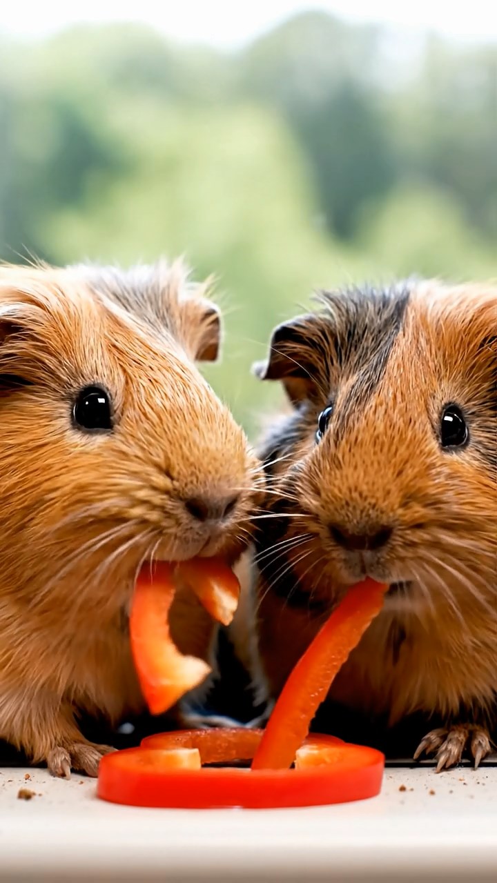 686. Photorealistic scene of 1 smooth-haired Teddy guinea pig with Cream fur, drinking from a clear stream, on a forested slope with pine needles and moss, under dappled sunlight, capturing a serene, lifelike moment of natural hydration.