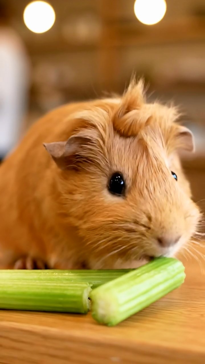 688. Realistic scene of 3 smooth-haired Californian guinea pigs with Chocolate, Cinnamon, and Gray fur, grooming each other in a lush meadow with scattered wildflowers and a babbling brook, under golden sunlight, enhancing the authentic, social atmosphere.