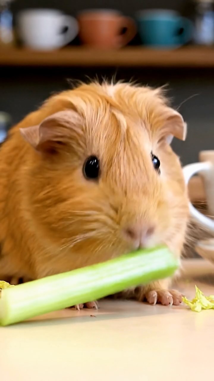 688. Realistic scene of 3 smooth-haired Californian guinea pigs with Chocolate, Cinnamon, and Gray fur, grooming each other in a lush meadow with scattered wildflowers and a babbling brook, under golden sunlight, enhancing the authentic, social atmosphere.