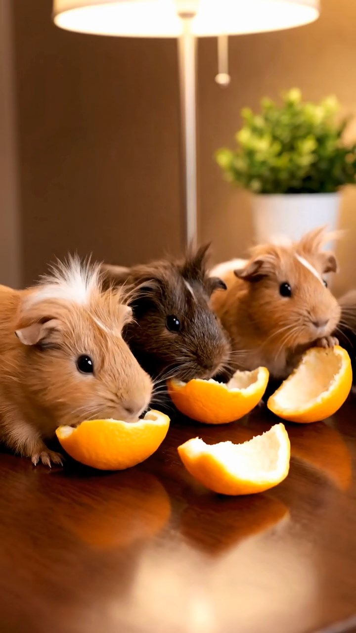 689. Detailed photo of 4 smooth-haired American guinea pigs with White, Orange, Black, and Brown fur, dressed as doctors in tiny white coats, consulting charts in a guinea pig hospital with miniature beds and medical charts, under bright lights, creating a vivid, lifelike medical scene.