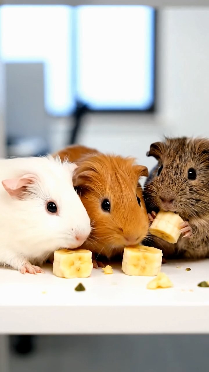 690. Photorealistic scene of 5 smooth-haired Teddy guinea pigs with Cream, Fawn, Sable, Gray, and Cinnamon fur, play-fighting in a grassy clearing with soft moss and scattered twigs, under gentle morning light, capturing a realistic, playful woodland moment.