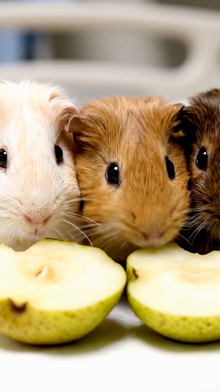 692. Realistic scene of 2 smooth-haired Californian guinea pigs with Orange and Black fur, dressed as tailors in tiny vests, sewing miniature shirts in a guinea pig atelier with colorful fabrics and hay mannequins, under warm lamplight, enhancing the lifelike, creative atmosphere.