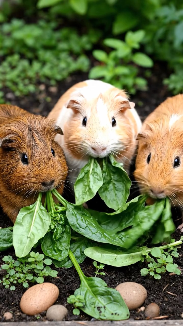 696. Realistic scene of 1 smooth-haired Californian guinea pig with Cream fur, nibbling on strawberries, in a fragrant rose garden with blooming red and white roses, under warm sunlight, capturing a vivid, lifelike romantic moment.