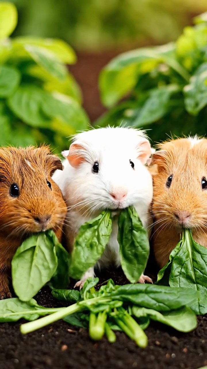 696. Realistic scene of 1 smooth-haired Californian guinea pig with Cream fur, nibbling on strawberries, in a fragrant rose garden with blooming red and white roses, under warm sunlight, capturing a vivid, lifelike romantic moment.