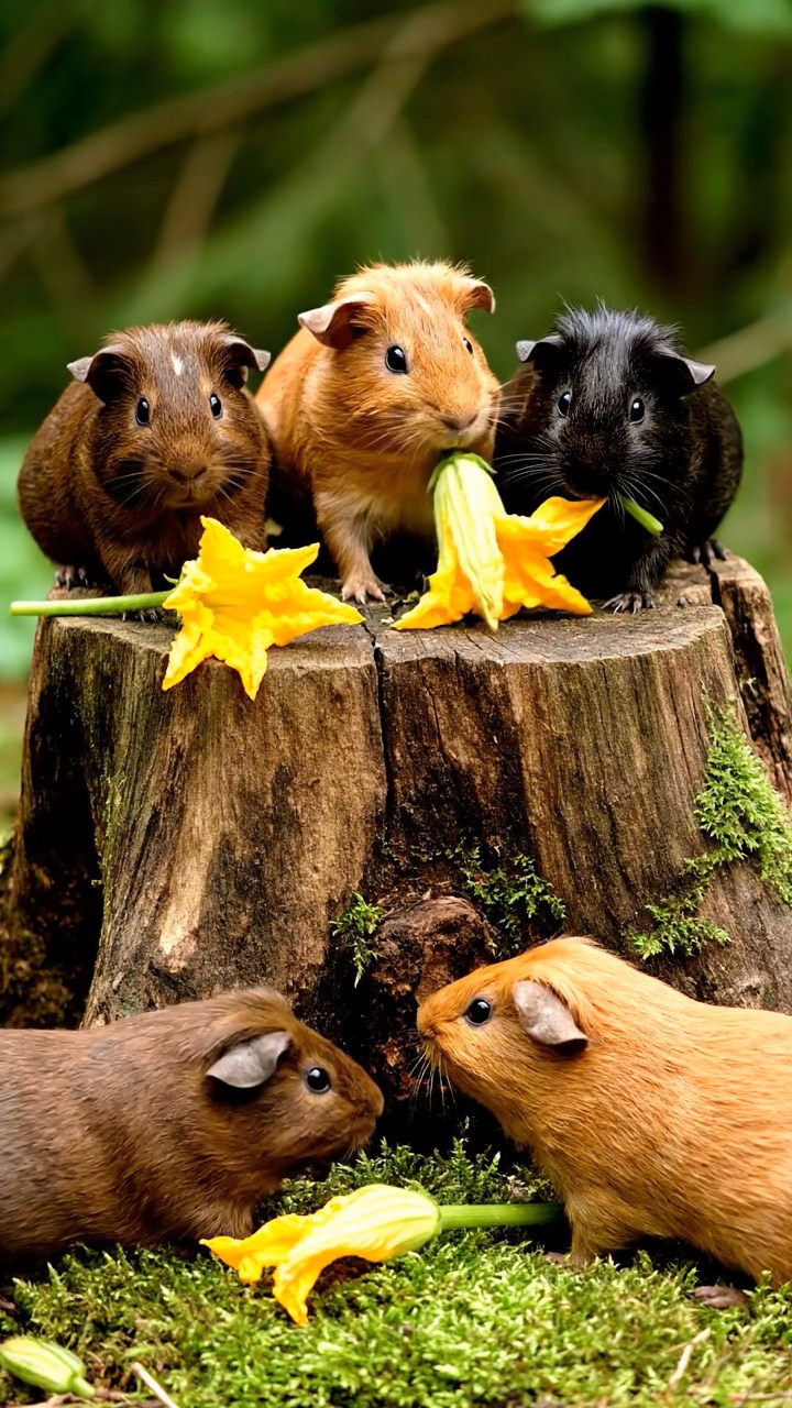 697. Detailed photo of 2 smooth-haired American guinea pigs with Fawn and Sable fur, dressed as bakers in tiny aprons, baking bread in a guinea pig bakery with hay ovens and wooden counters, under soft lamplight, creating a realistic, cozy culinary scene.