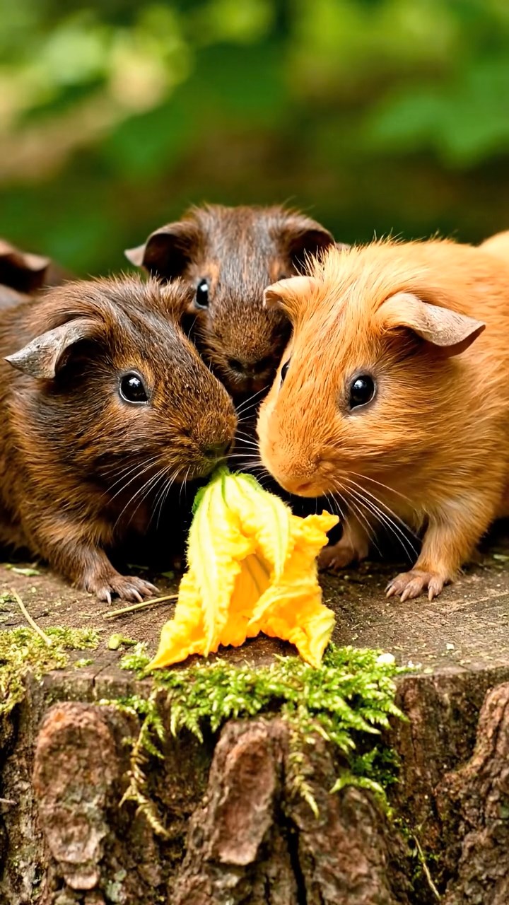 697. Detailed photo of 2 smooth-haired American guinea pigs with Fawn and Sable fur, dressed as bakers in tiny aprons, baking bread in a guinea pig bakery with hay ovens and wooden counters, under soft lamplight, creating a realistic, cozy culinary scene.