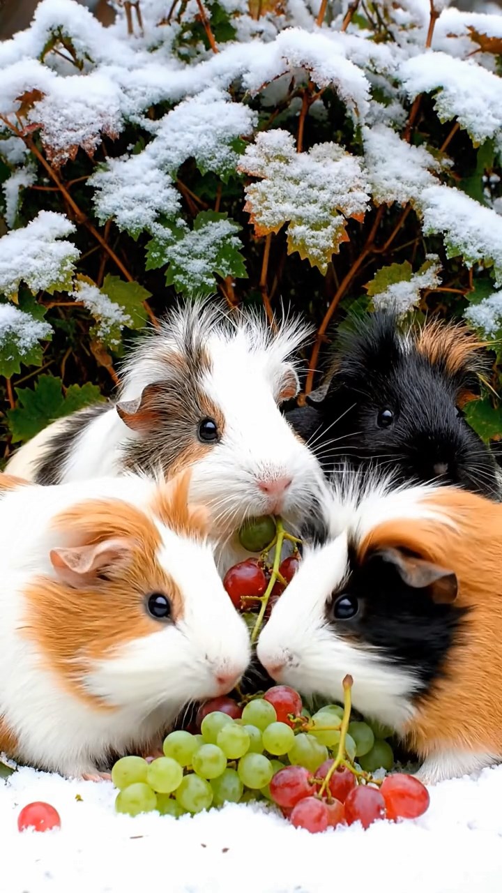 699. Highly detailed view of 4 smooth-haired Himalayan guinea pigs with White, Orange, Black, and Brown fur, dressed as writers in tiny scarves, drafting poems in a guinea pig study with miniature books and hay desks, under warm lamplight, creating a vivid, realistic literary scene.