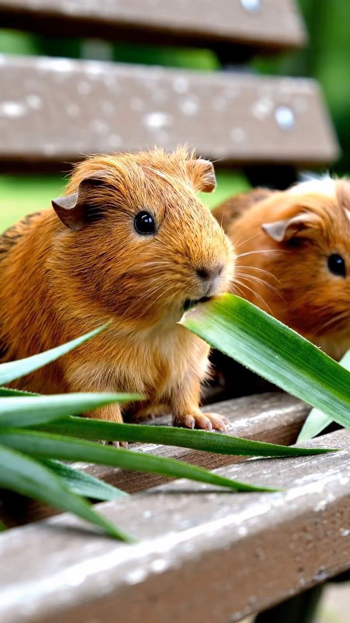 700. Realistic scene of 5 smooth-haired Californian guinea pigs with Cream, Fawn, Sable, Gray, and Cinnamon fur, sleeping in a cozy pile in a lush meadow with wildflowers and a gentle breeze, under golden sunlight, capturing a lifelike, tranquil group moment.