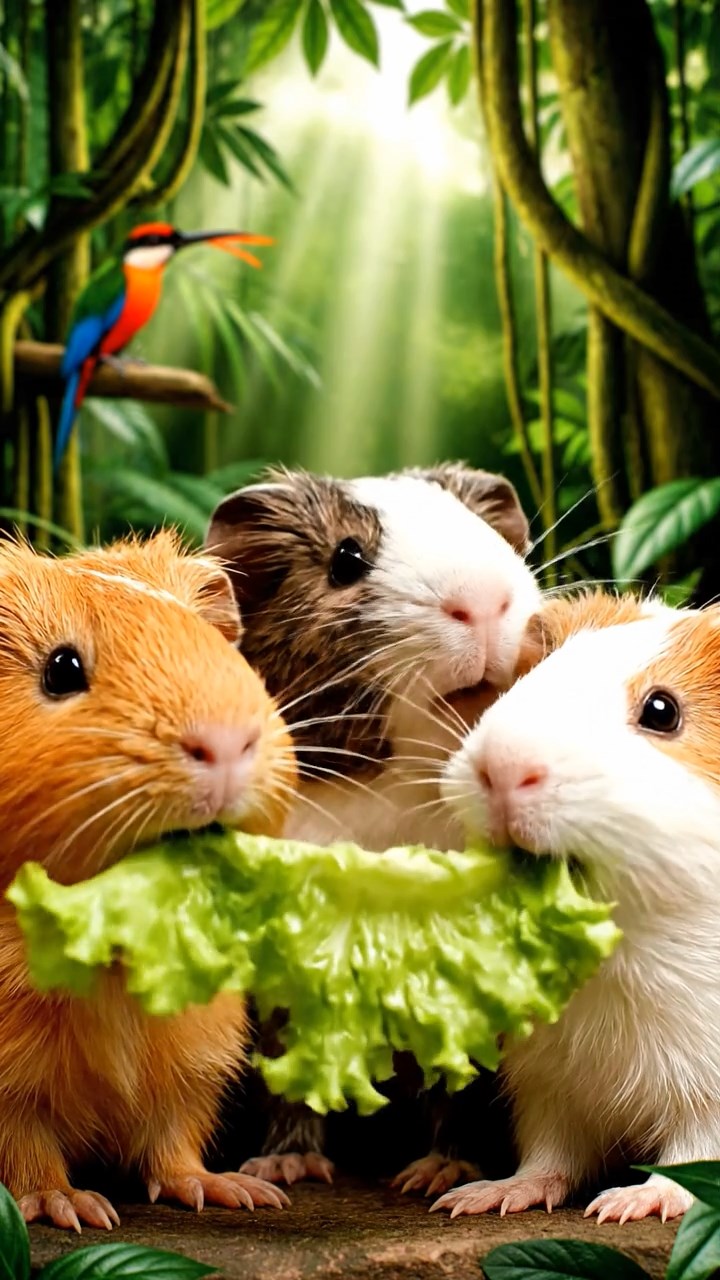 701. Detailed photo of 1 smooth-haired American guinea pig with White fur, munching on fresh carrots, in a vibrant wildflower field with buzzing bees and colorful butterflies, under soft sunlight, creating a realistic, serene scene of peaceful foraging in a lush meadow.